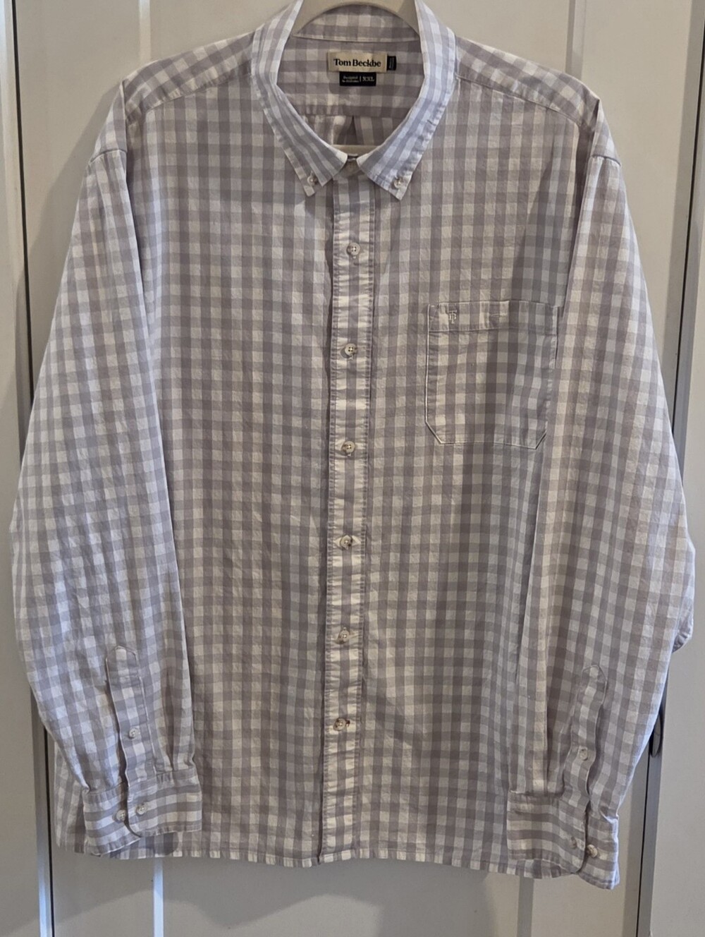 Tom Beckbe Check-Plaid Button-Down Shirt - Light Grey & White - Size XXL